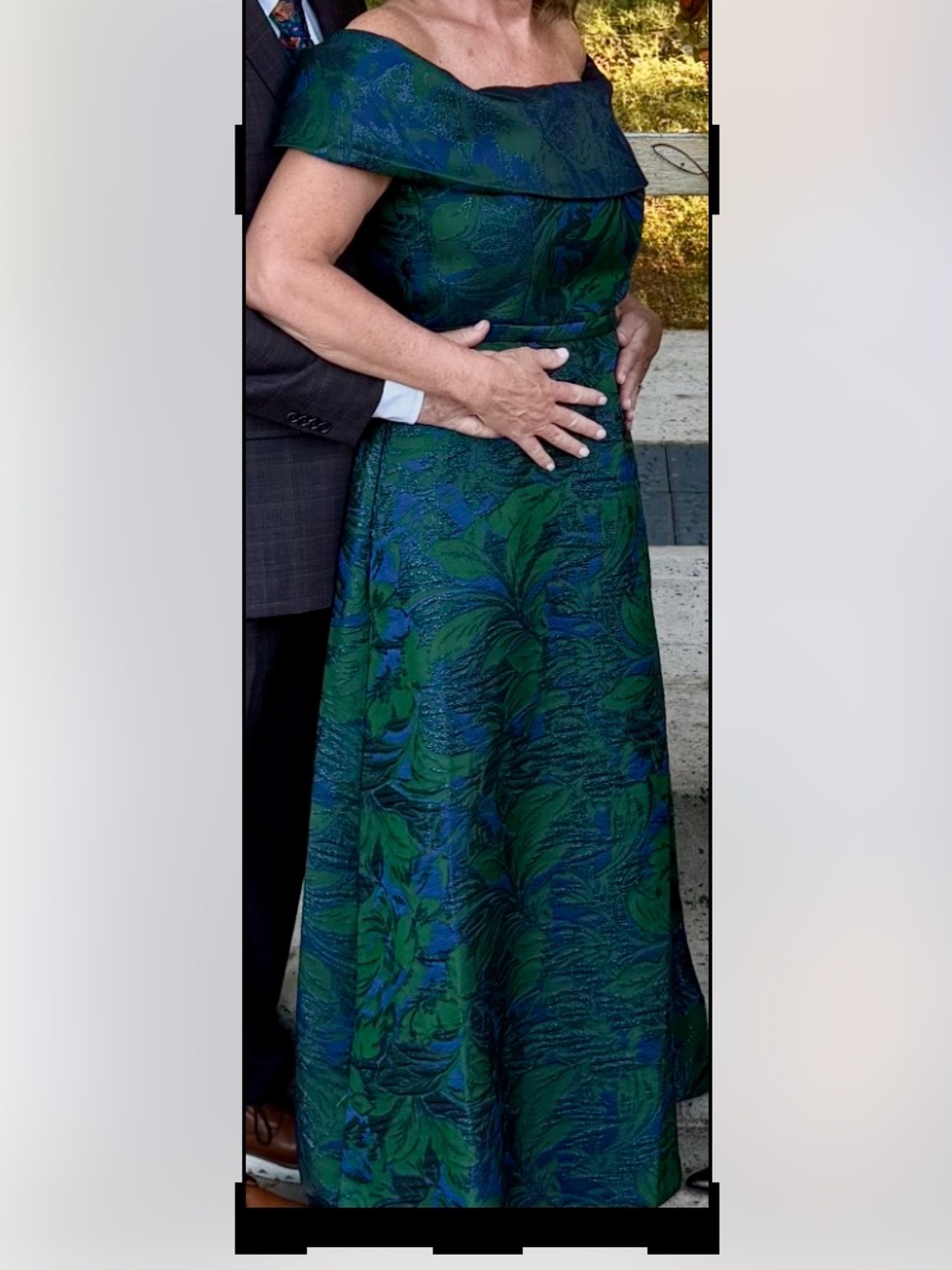 Xscape Green & Blue One-Shoulder Evening Gown